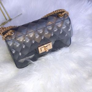 Small Bluish Purple Jelly Clutch With Adjustable Gold Chain Strap